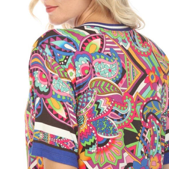 JOHNNY WAS The Janie Favorite Oversized Cropped Tee Multicolor Crew Neck Large - Picture 6 of 17